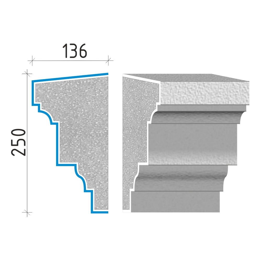 Průběžná římsa 250x136mm PR40325