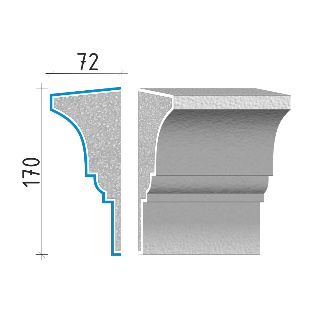 Průběžná římsa 170x72mm PR40517