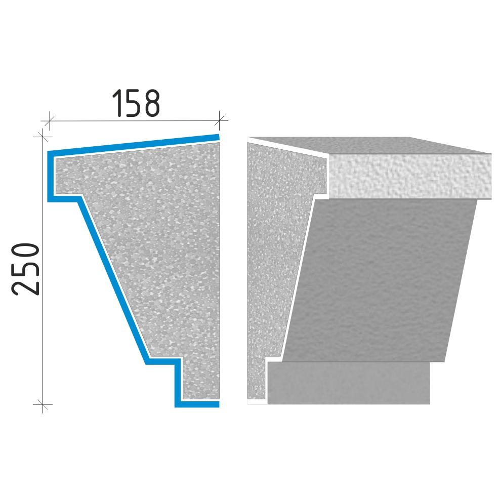 Průběžná římsa 250x158mm PR40125