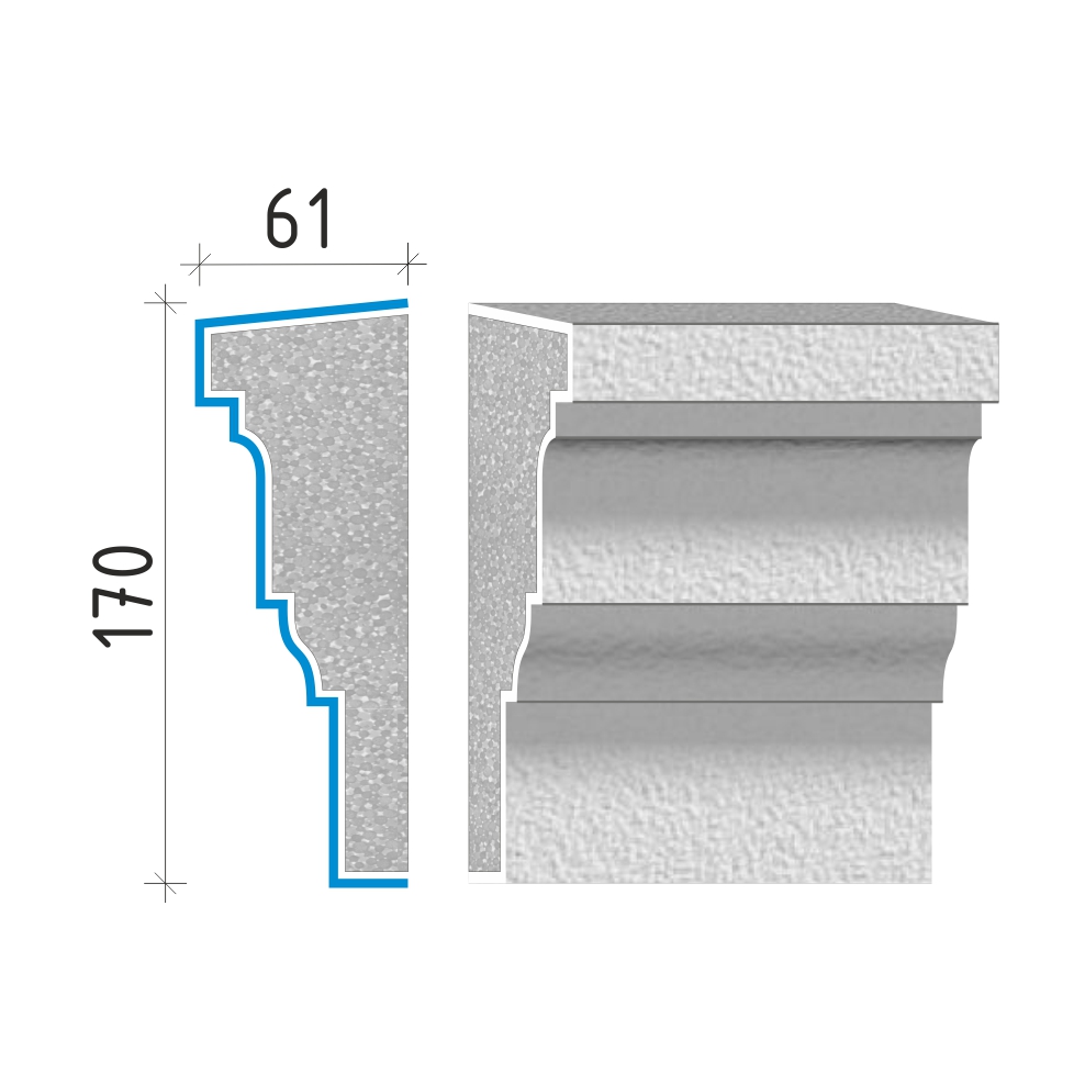 Průběžná římsa 170x61mm PR40217