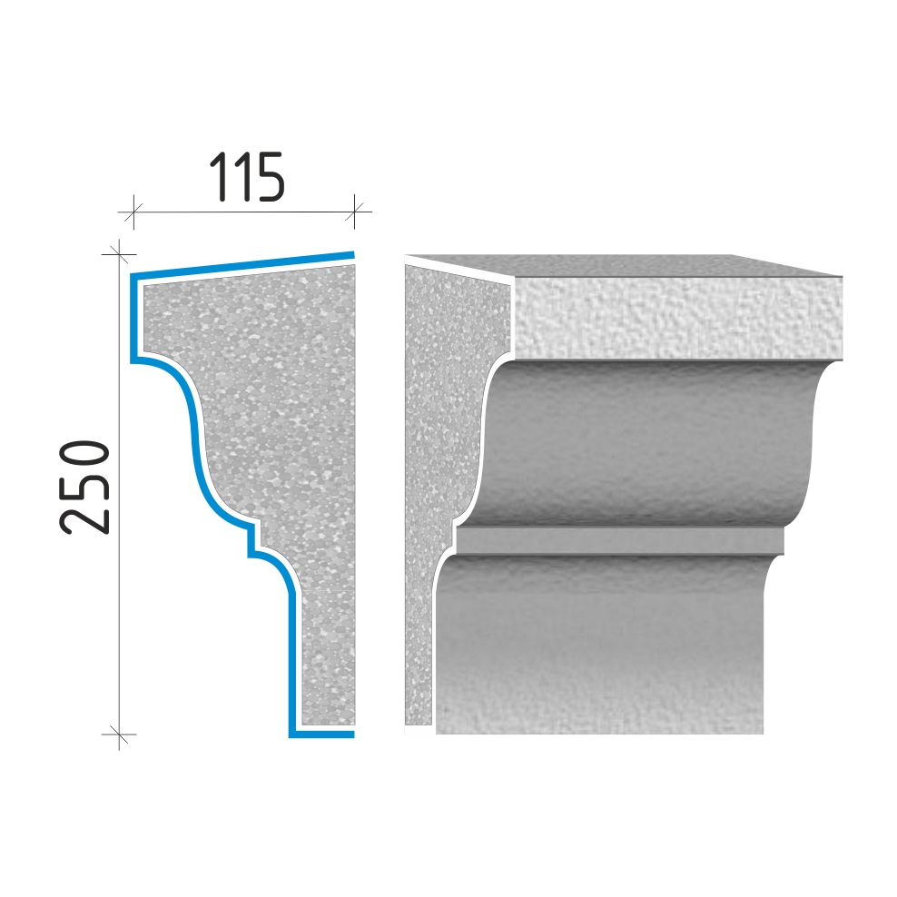 Průběžná římsa 250x115mm PR41025