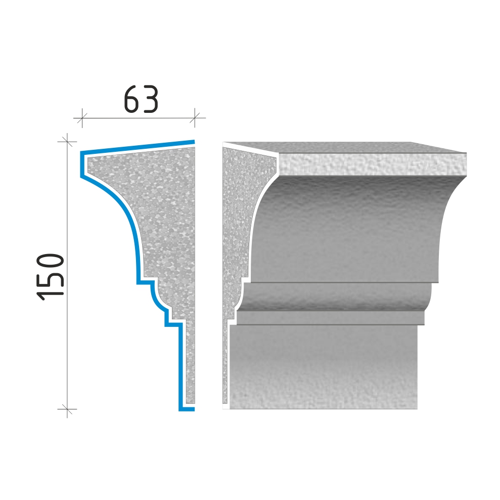 Průběžná římsa 150x63mm PR40515