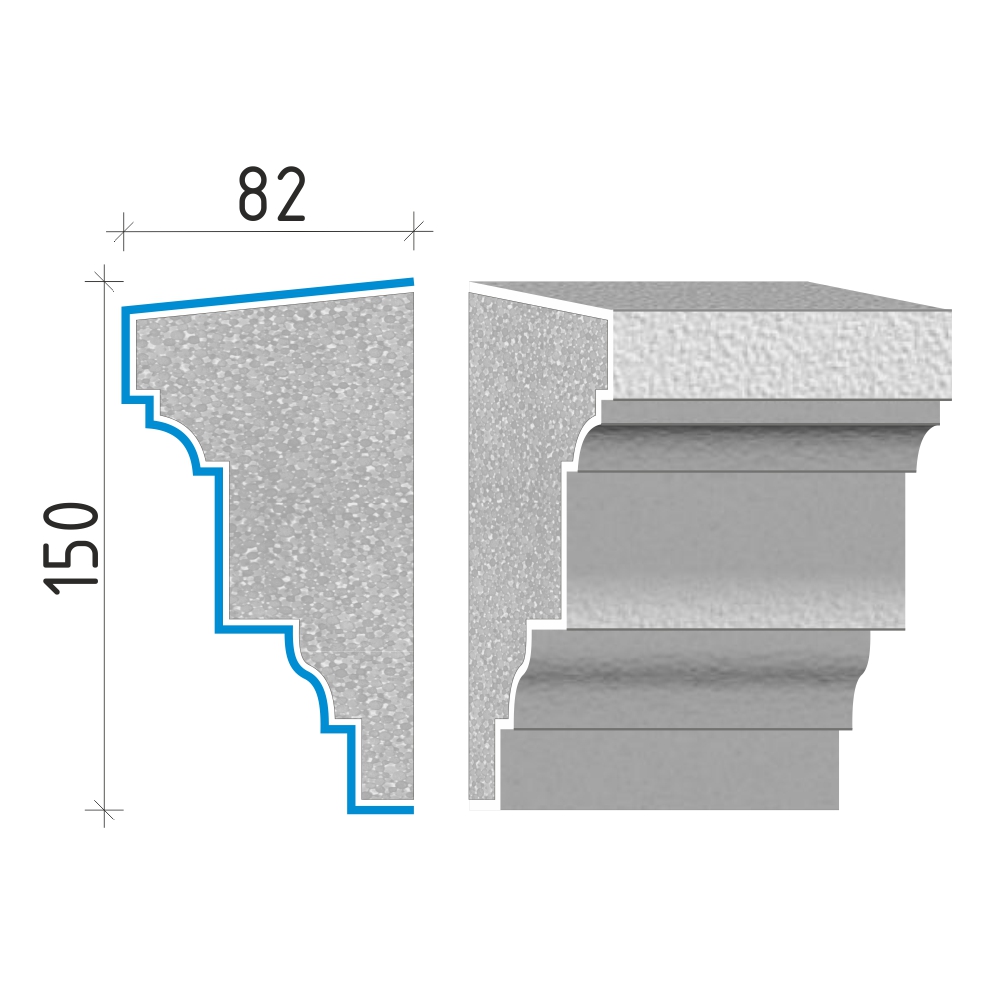 Průběžná římsa 150x82mm PR40315