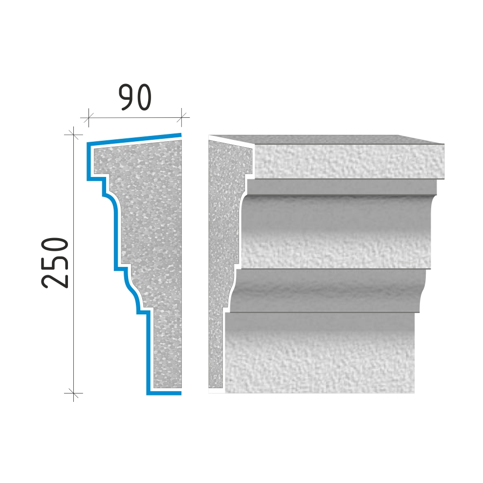Průběžná římsa 250x90mm PR40225
